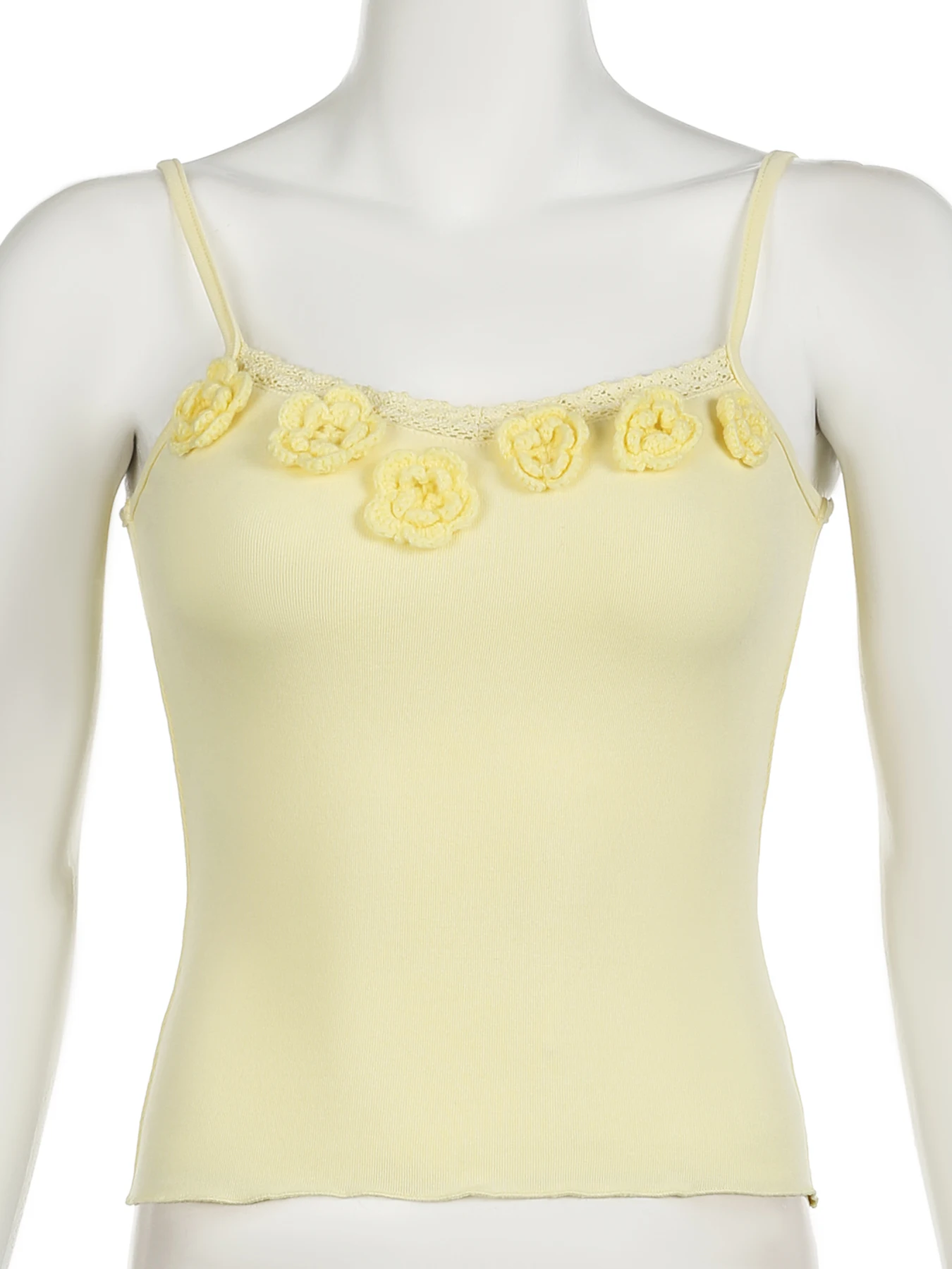 IAMSURE Sweet Cute Tie Flowers Lace Trim Camis Top Sexy Slim Slash Neck Sleeveless Tank Tops Women 2024 Summer Fashion Ladies - Image 5